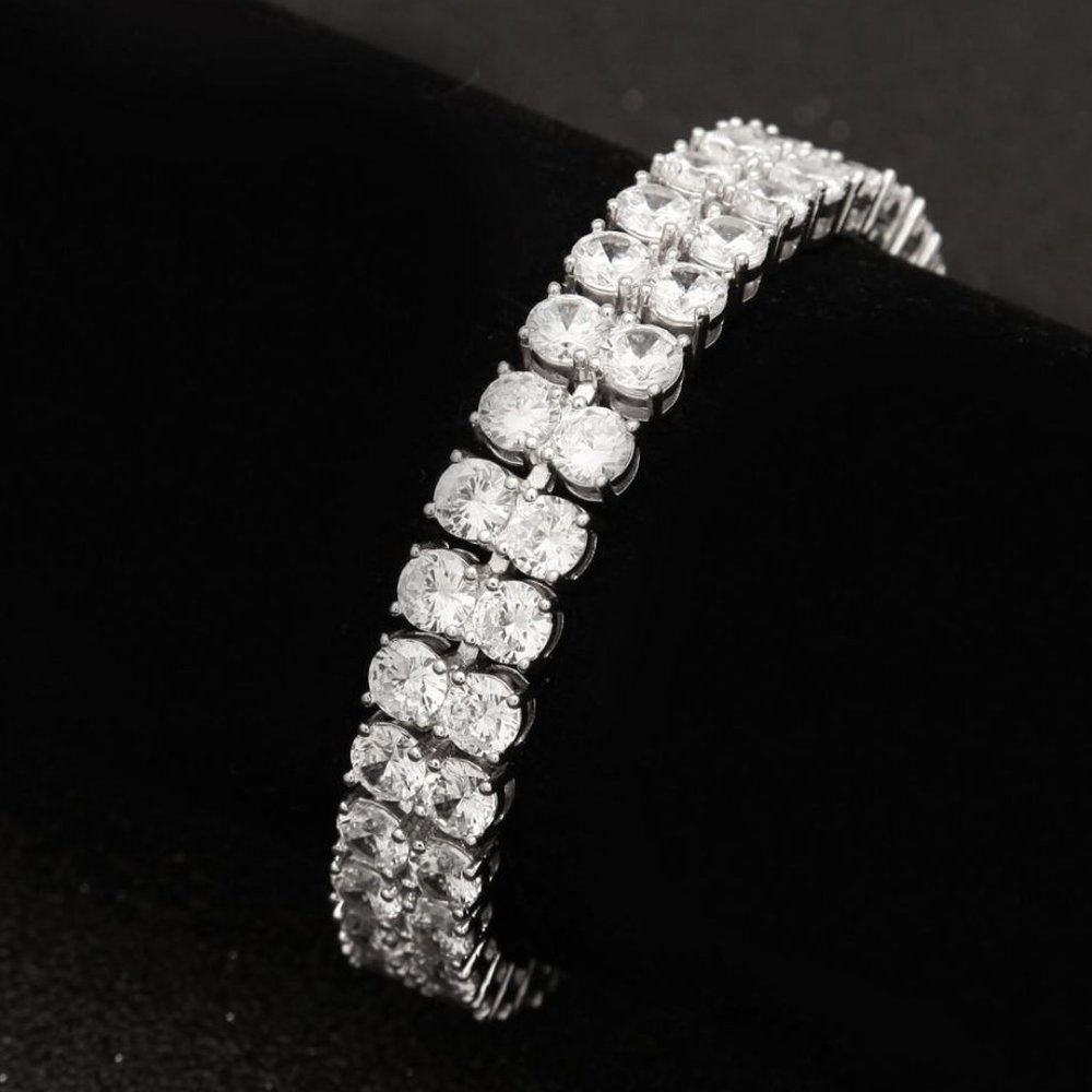 Diamond CZ Double Row 10mm Tennis Bracelet I Gold + Silver Tennis Bracelet 127 - Picture 10 of 12